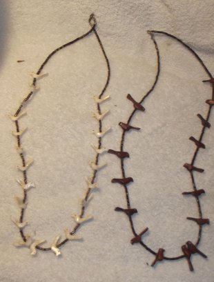 Two Hawaiian Handmade Bird & Beaded Necklaces Red & White Ones