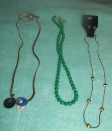 Three Necklaces Gold W/ Jade, Coral & Gold Tone Earrings & Necklace