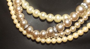 Four Pearl Necklaces Mystery W/ Nice Clasps