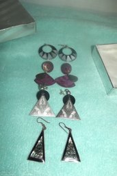 4 Set Of Earrings 2 Stamped Alpado Mexico Silver?