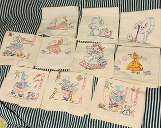 Lot Of Embroidery Kitchen Hand Towels 1930's