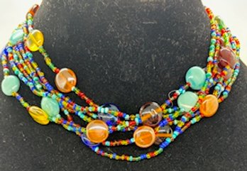 Beautful Multi Colored Beads, And Beaded Chain Choker