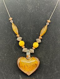 Vintage Beaded Murano Huge Heart Necklace
