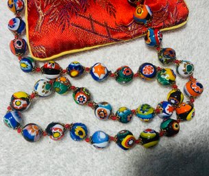 1970s Thailand Purchased Striking Gold Tone & Hand Painted Bead Necklace