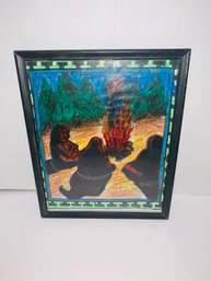 Natives Pow Wow Around Bonfire Krise Framed Print