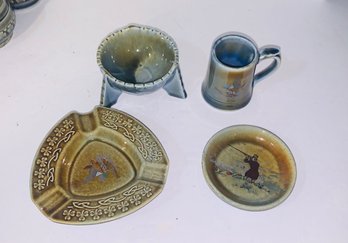 Four Pieces Wade Porcelain Pottery Ireland Footed Bowl, Ashtray Hunter Mini Nug