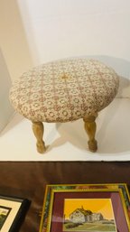 Milking Stool Type Foot Stool Vintage Spindle Legs And Durable Fabric Top