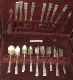 Partial Set Community Silver Plate Flatware In Wood Case