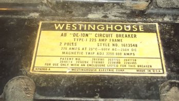 Huge Westinghouse 225A AB De-Ion Circuit Breaker