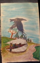 The Original Painting Of Raven Dropping Clam Shell Of Natives On Beach Native American Artist