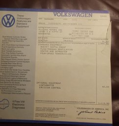 1972 Volkswagen Bettle Window Price Sticker