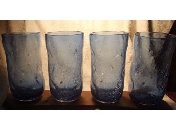 Set Of 4 Blenko Crackle Glass Tumblers Pre 1962 Never Seen A Dishwasher Used 4 Times In 60 Years