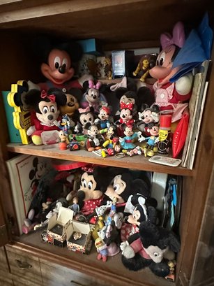 Massive Mickey And Minnie Mouse Collection With Wood Cabinet