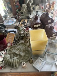 Large Table Lot Of Various Items Glass Ect