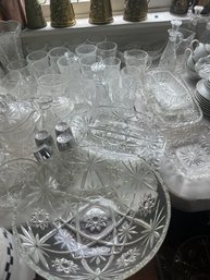 Huge Table Lot Of Clear Glass Crystal Ect