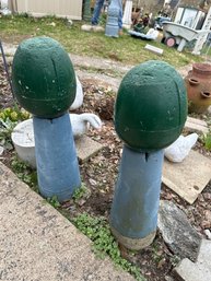 Heavy Pair Of Concrete Lawn Decor Eggs On Stand