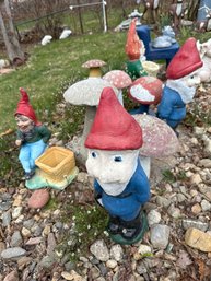 Lot Of Cast Concrete Gnomes And Mushrooms
