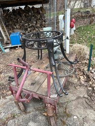 Antique Warehouse Dolly And Metal Garden Items