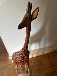 Large African Wood Carved Giraffe