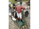 Large Heavy Cast Concrete Lawn Jockey And Cast Iron Anchor