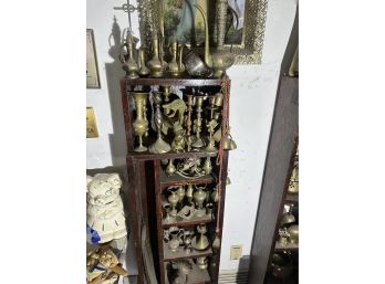 Large Collection Of Brass Items With Shelf