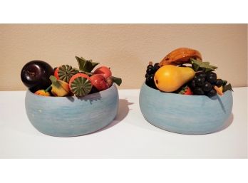 Bowls With Wooden Fruit