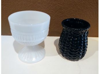 White Glass Goblet And Black Glass Mug