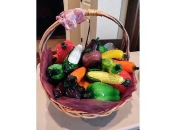 Basket W/Glass Fruit And Vegies