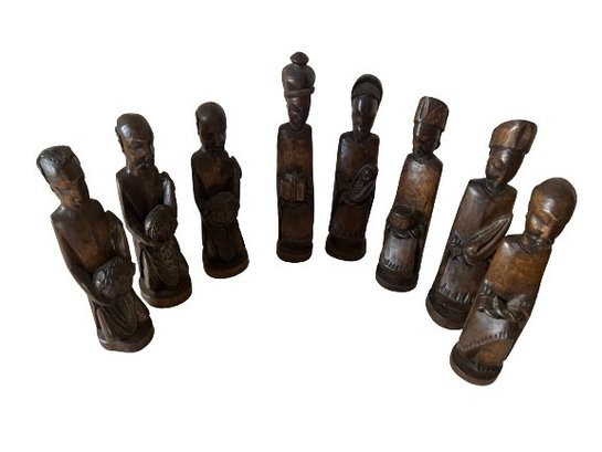 African Wood Carved Figurine Set
