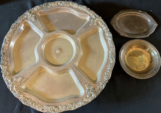 Silver Toned Serving Platter & Small Platters