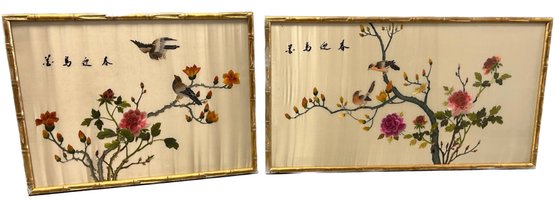 Classic Bird Silk Paintings With Frames