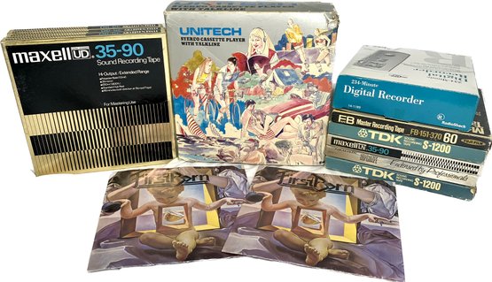 Unitech Stereo Cassette Player With Talkline, Maxwell UD 35-90 Sound Recording Tape, And More