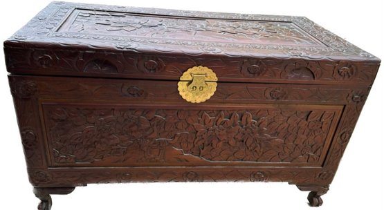 Wooden Camphor Carved Chest Trunk - 39x20x23
