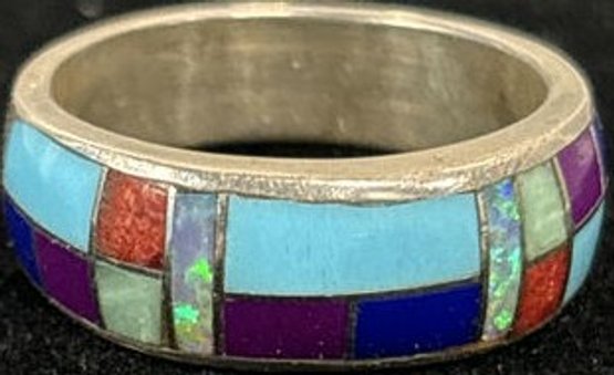Colorful Inlay Ring, Stamped Sterling
