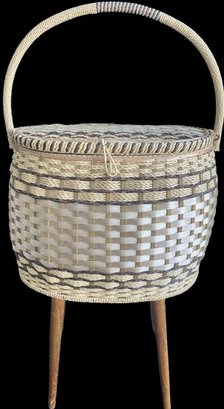 Vintage Sewing Basket On Wood Stand (15x21x10 W/legs)