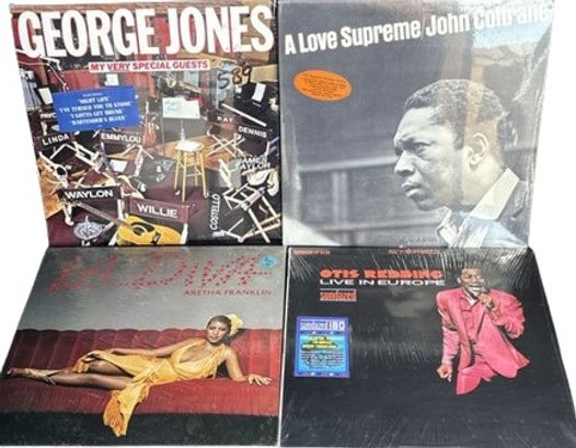 4 Unopened Vinyl Records- Otis Redding, John Coltrane, Aretha Franklin, George Jones And Many More