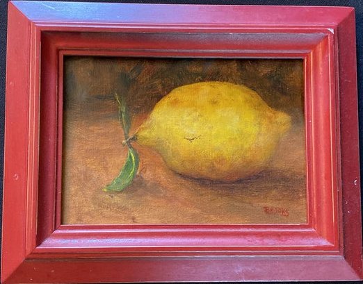 Framed Acrylic Painting Of A Lemon Signed By Artist Brooks-9.5x7.5