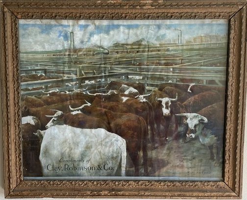 N. A. Throop 'Compliments Of Clay. Robinson & Co. Cattle Farm Vintage Print (23x19)