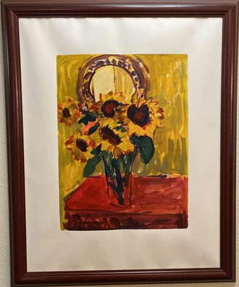 Framed Floral Painting Signed By Artist Stephenson-25.5x31.5
