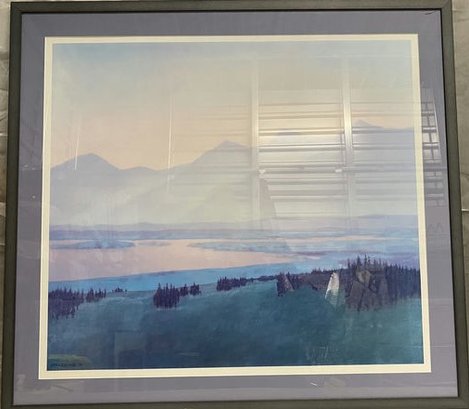Framed Landscape Painting Print Signed By Artist Strazdins, 1981-37x33
