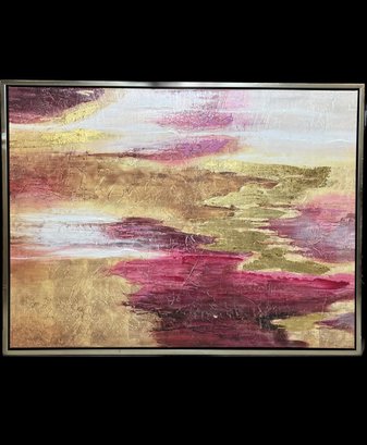 Abstract Decorative Acrylic Painting With Gold Flakes, Artist Unknown (50in X 38in)