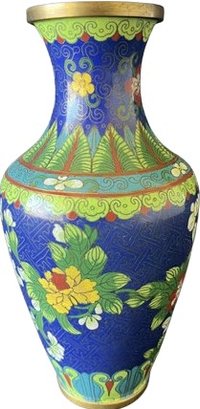 Blue Cloisonne Vase With Floral Design