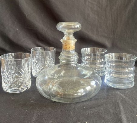 Glass Decanter With 4 Rocks Glasses (2 Styles)