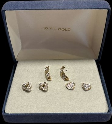 3 Pairs 10K Gold Stud Earrings