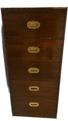 Wooden Campaigner Dresser, 5 Drawers, Shows Some Wear - 21x16x47