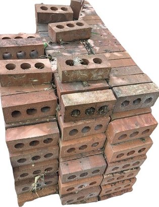 Pile Of Red Bricks With 3 Holes, Over 300, Must Take All And Load On Your Own