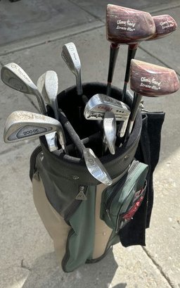 Green Golf Bag, Clubs, Tees, Balls