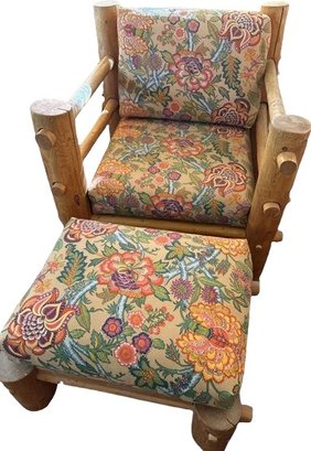 Large Wood Chair (1 Of 2) With Ottoman And Custom Cushions