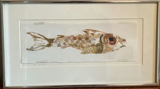 Oil Painting Fish 1984 Signed By Artist James Gardner-20.25x11.5