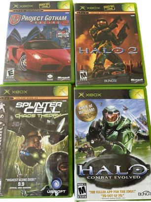 8 XBOX Games- Halo, Halo 2, Splinter Cell, Gun, Sega GT Online And Many More